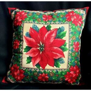 Poinsettia Vintage 13" Square Pillow Holiday Christmas Season Winter Cottagecore